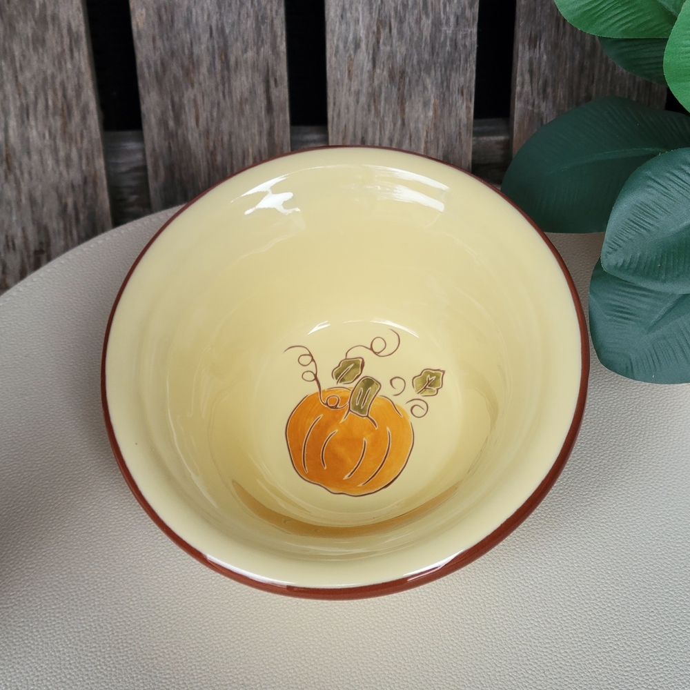 Autumn Pumpkin Glazed Muted Yellow Terracotta Bowl - Picture 7 of 7